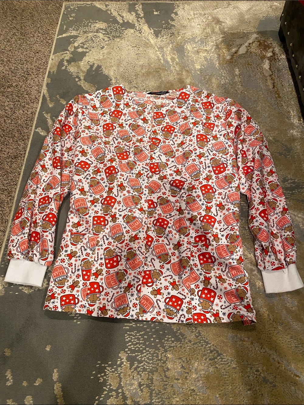 New Christmas button up scrub nurse jacket